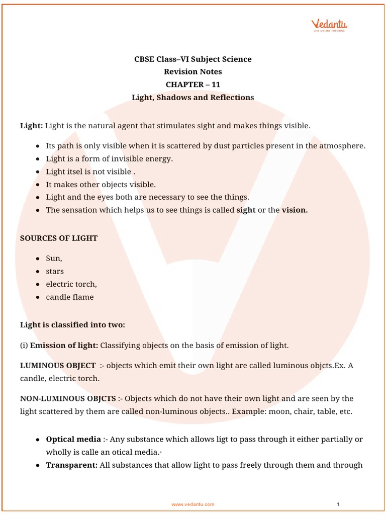 Class 6 Science: Light, Shadows, Reflections | PDF | Shadow | Eclipse
