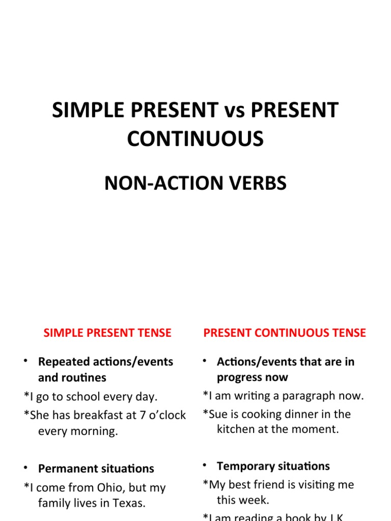 Simple Present vs Present Continuous for Non-Action Verbs | PDF ...