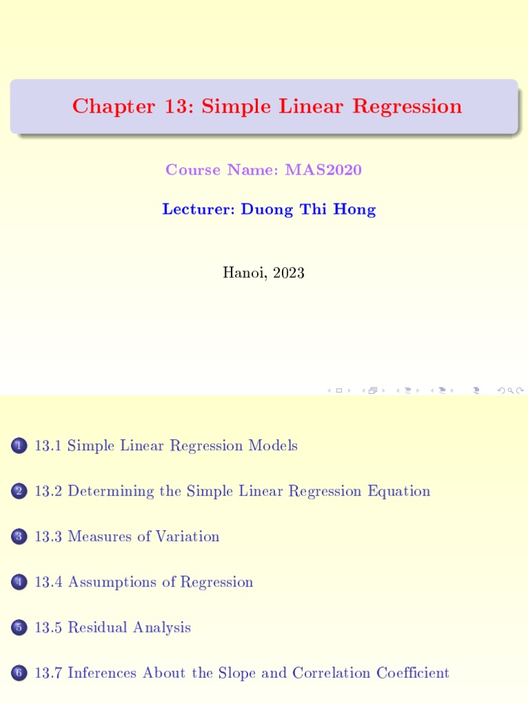 Simple Linear Regression Overview | PDF | Errors And Residuals ...