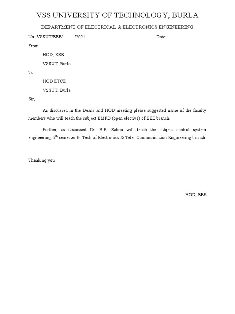 Vss University of Technology, Burla Department of Electrical