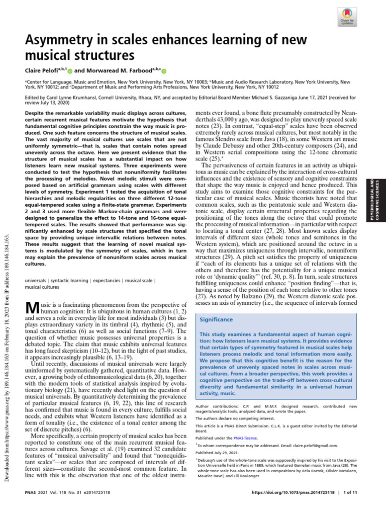 Asymmetry in Scales Enhances Learning of New Musical Structures PDF