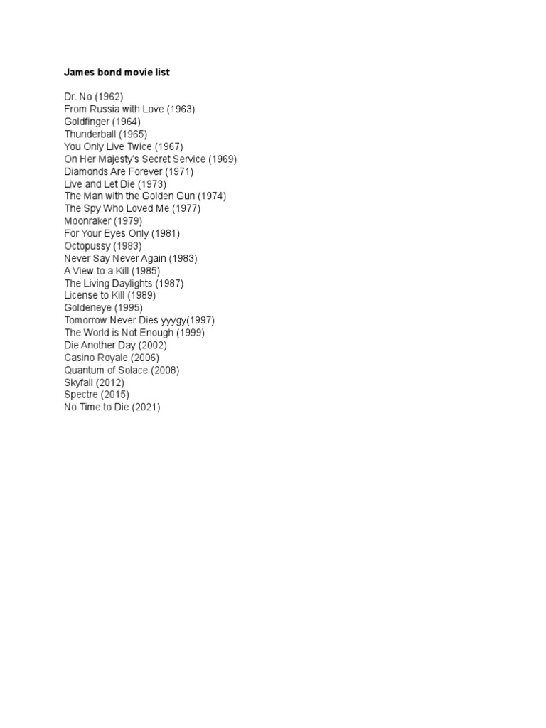 James Bond Movie List | PDF