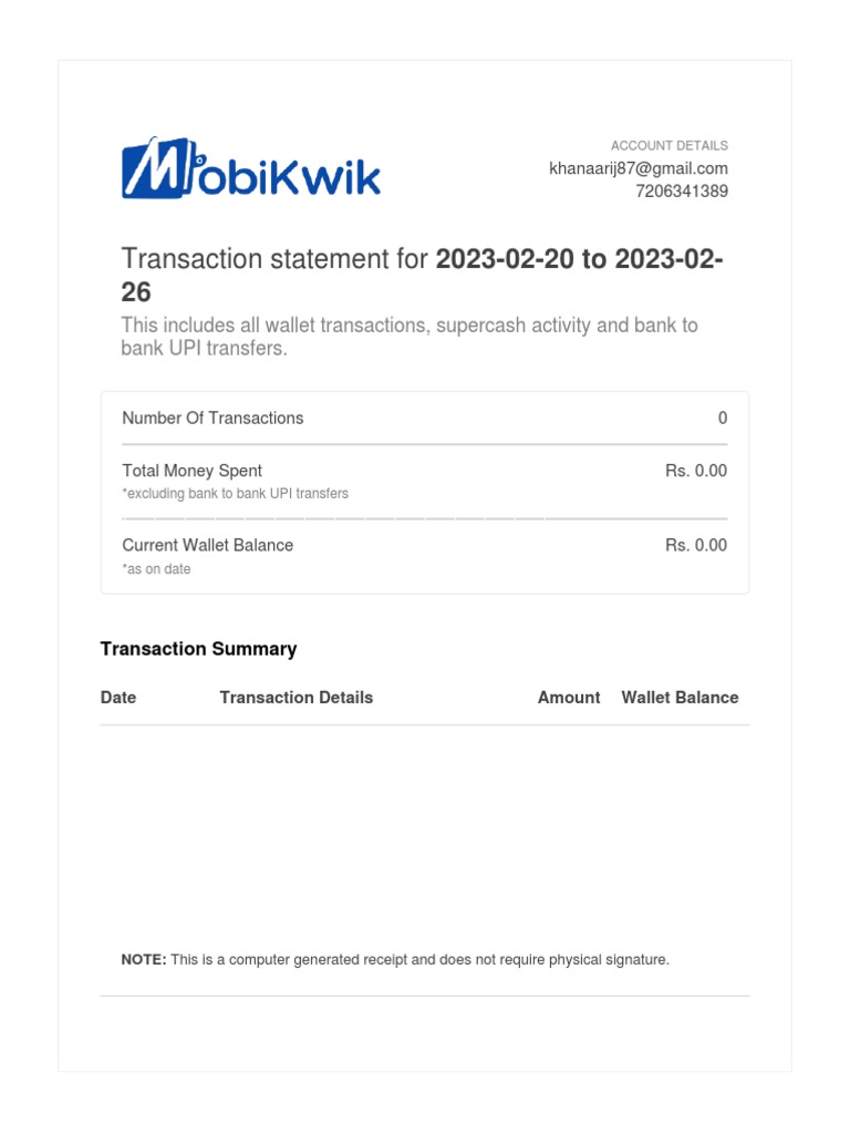 2023 Wallet Transaction Statement | PDF
