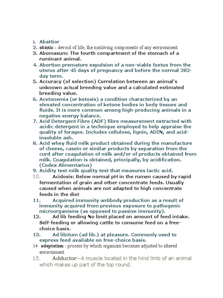 Terminologies PDF Cattle Milk