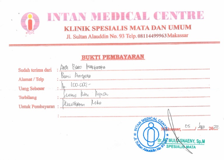 Kwitansi Intan Medical Centre | PDF