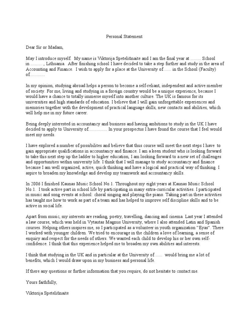 Accounting and finance personal statement- undergraduate image