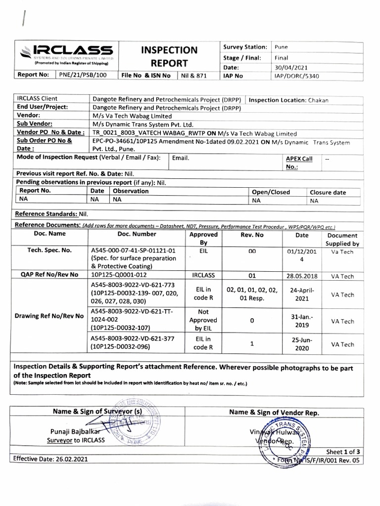 IRCLASS Inspection Report for DRPP | PDF | Calibration | Metrology