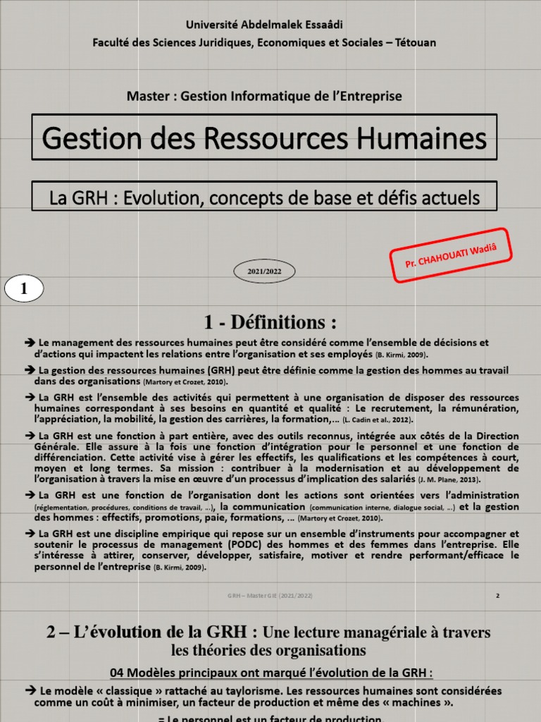 Évolution et défis de la GRH moderne | PDF | Gestion des ressources ...