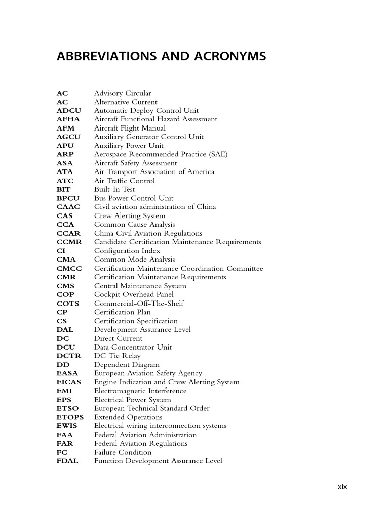Abbreviations and Acron 2017 Civil Aircraft Electrical Power System