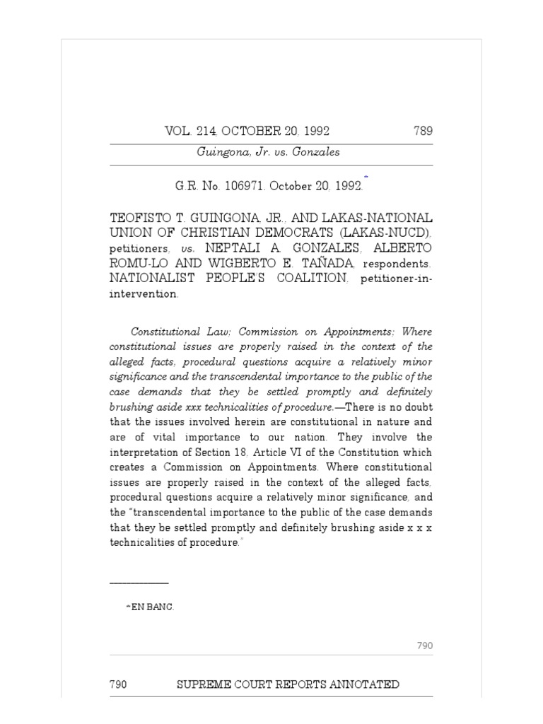 Guingona vs. Gonzales PDF United States Senate United States