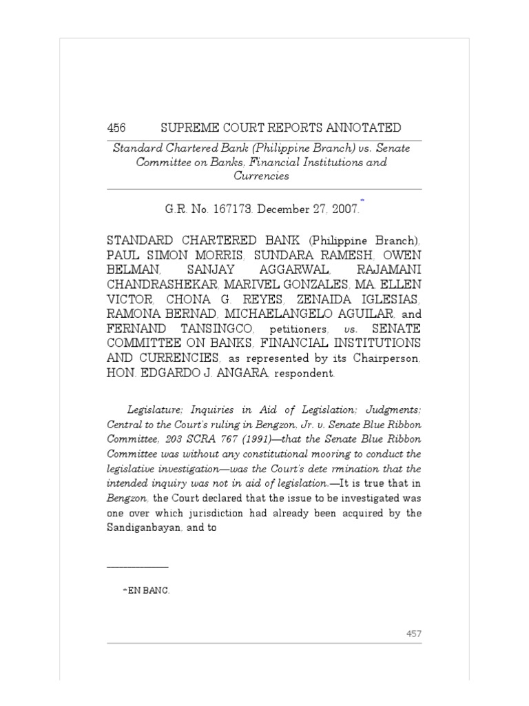 Standard Chartered Bank vs. Senate Committee On Banks PDF Right To Privacy Self Incrimination