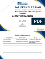 Sertifikat - Penyelesaian - AHMAT RAMADHAN - Belajar Memasarkan Produk Untuk Calon Spesialis Pemasaran