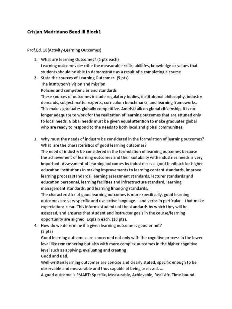Understanding Learning Outcomes in Education | PDF | Educational ...