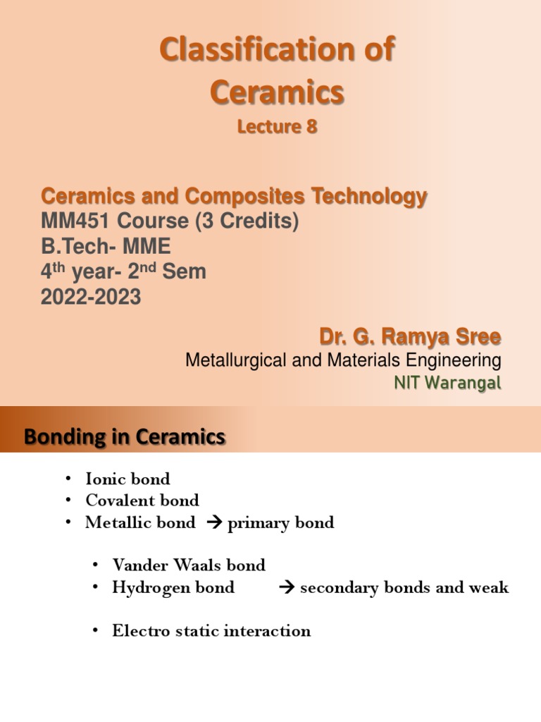 8B.tech IV CCT Classification of Ceramics PDF