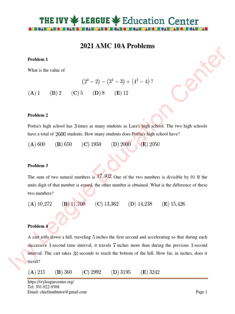 2021 Amc 10a Problems and Answers | PDF | Area | Rational Number