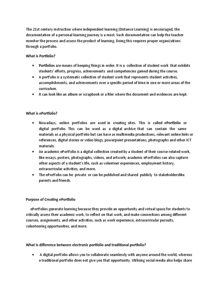 Portfolio And Eportfolio Pdf Educational Technology Communication