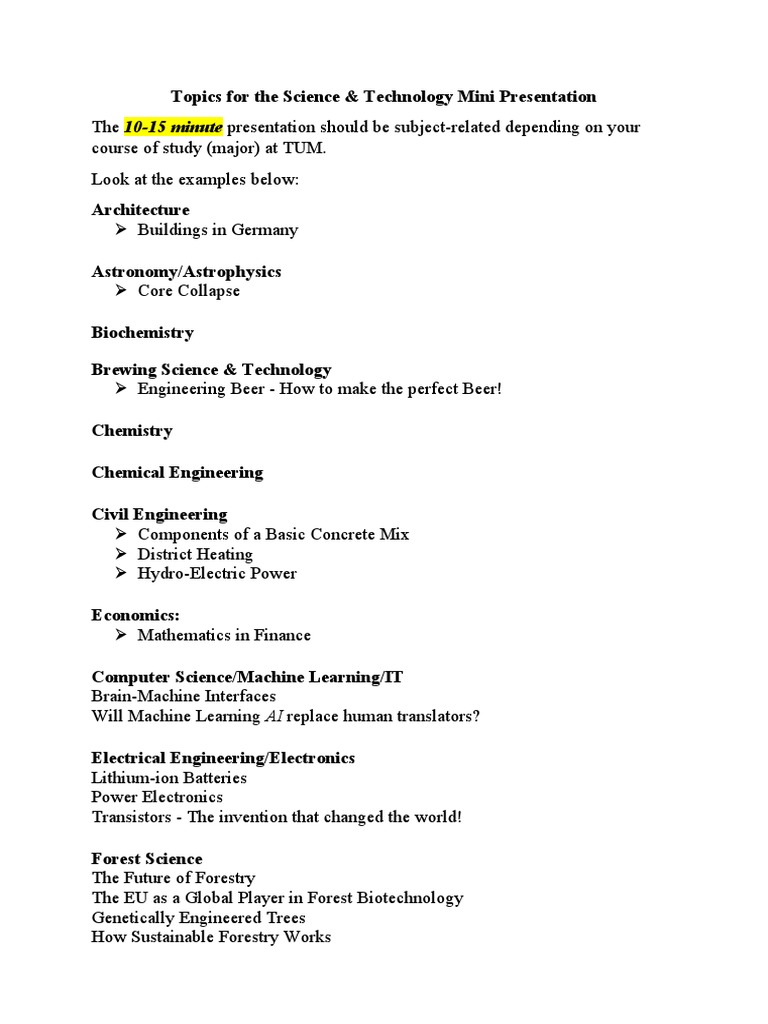 PAST Topics For Science Technology Presentations | PDF | Science ...