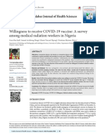 Willingness To Receive COVID-19 Vaccine - A Survey Among Medical Radiation Workers in Nigeria