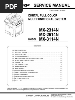 MX-2314N MX-2614N MX-3114N: Service Manual | PDF | Electrical