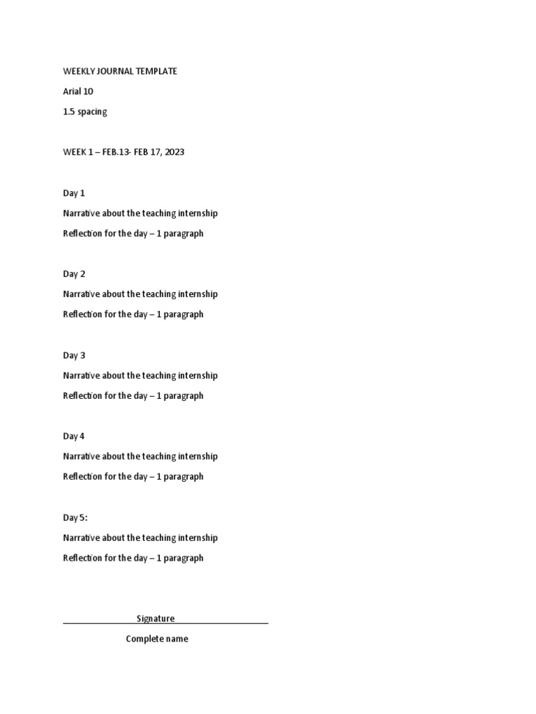 Weekly Journal Template PDF