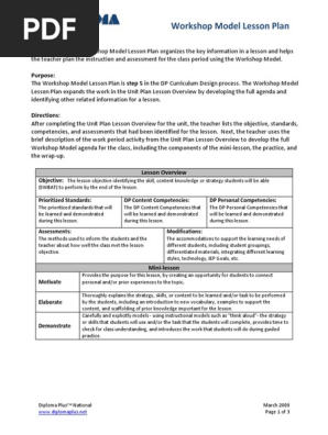 Workshop Model Lesson Plan