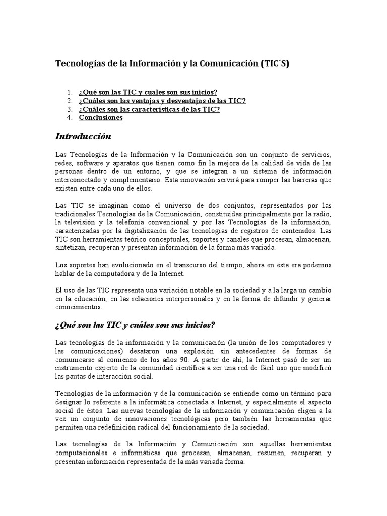 Ventajas y Desventajas de las TIC | PDF | Tecnología de información y ...