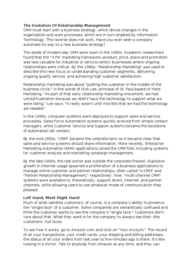 The Evolution Of Relationship Management Pdf Customer Relationship