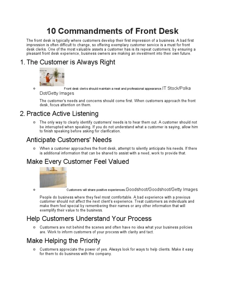 10 Commandments of Front Desk PDF Employment Retail