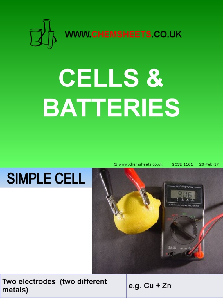 Chemsheets GCSE 1161 Cells and Batteries PDF Rechargeable Battery
