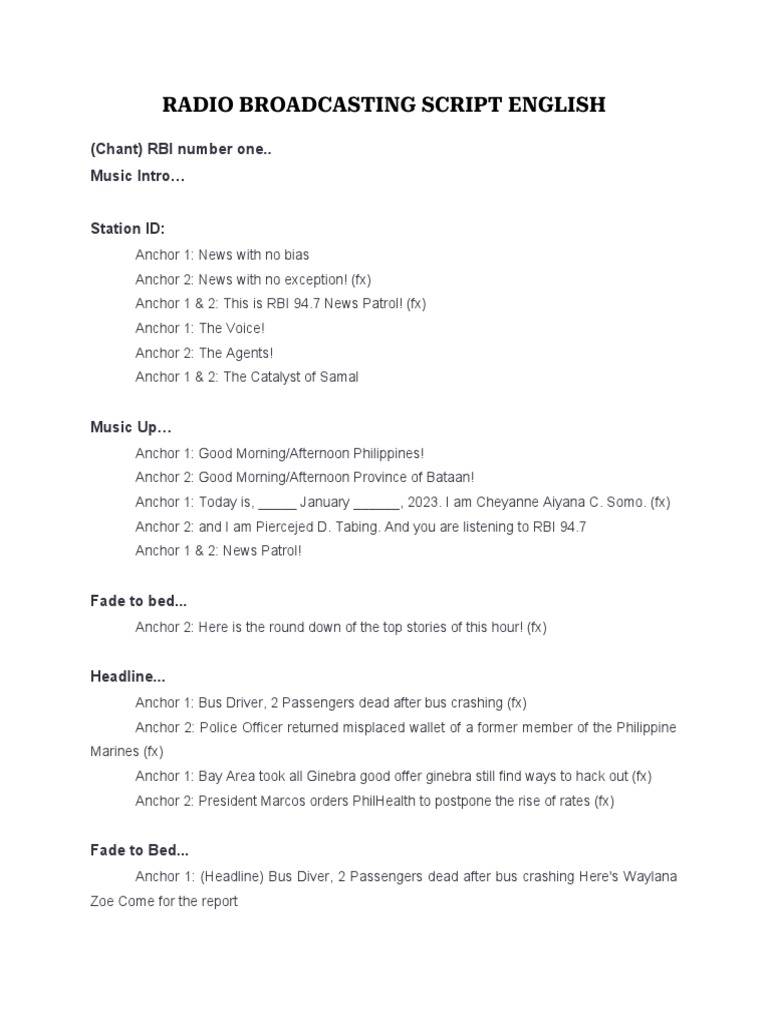 Radio Broadcasting Script English PDF