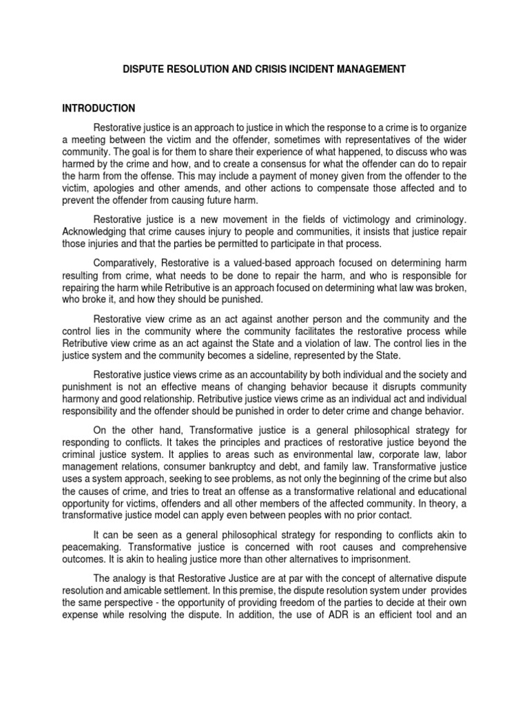 Dispute Resolution in Crisis Management | PDF | Conflict Resolution ...