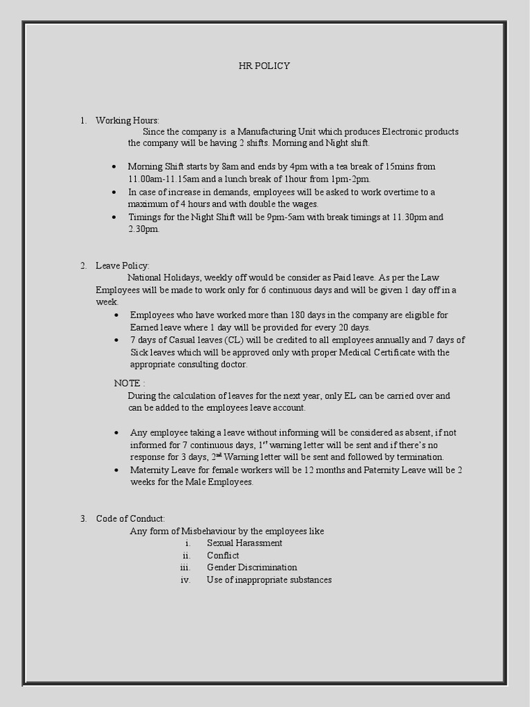 HR Policy | PDF | Employment | Parental Leave