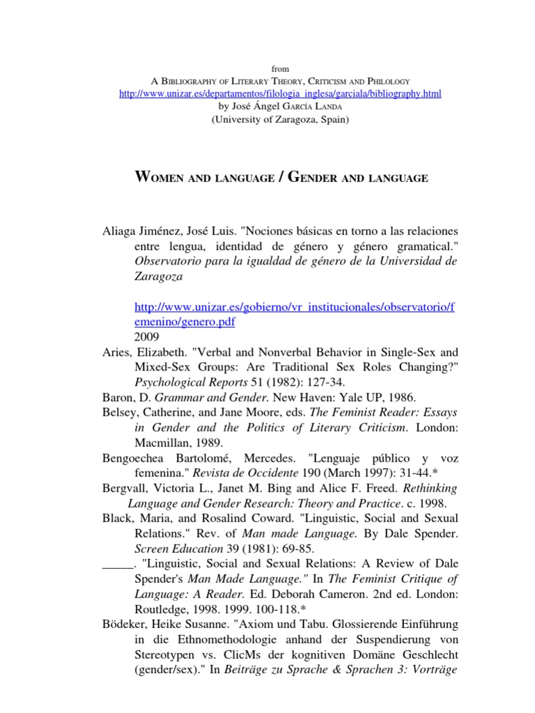 Gender and Language Studies Bibliography | PDF | Feminism | Gender Studies