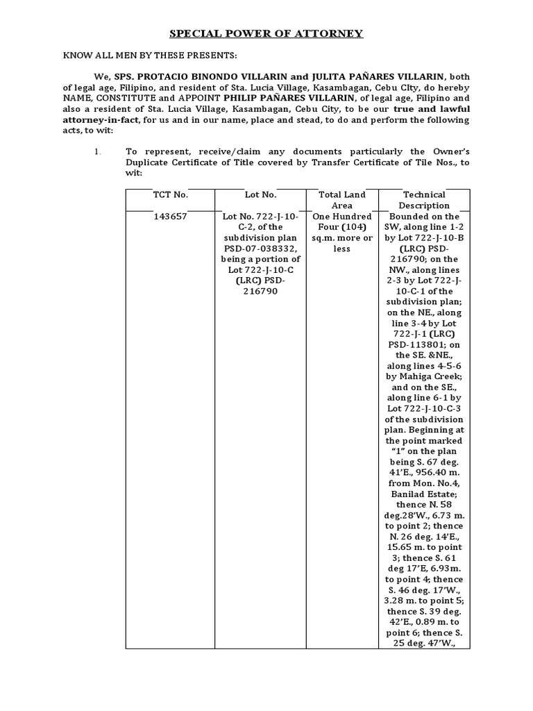Special Power of Attorney Document | PDF