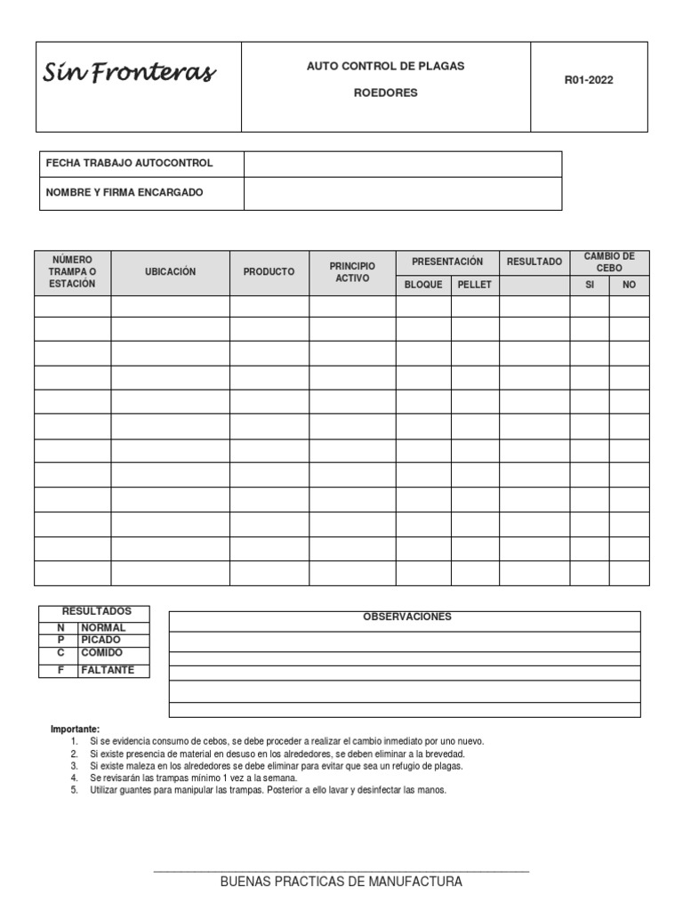 Registro de Control de Plagas y Roedores | PDF