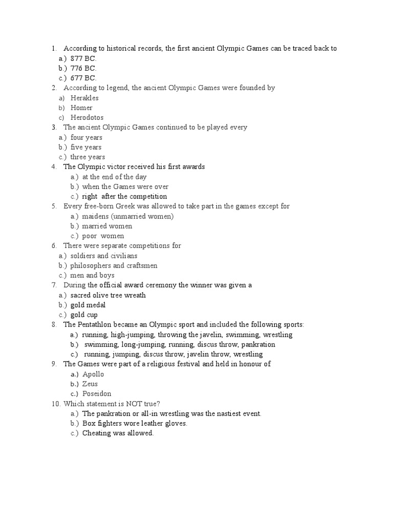 Quiz On Olympics PDF Individual Sports Athletic Sports