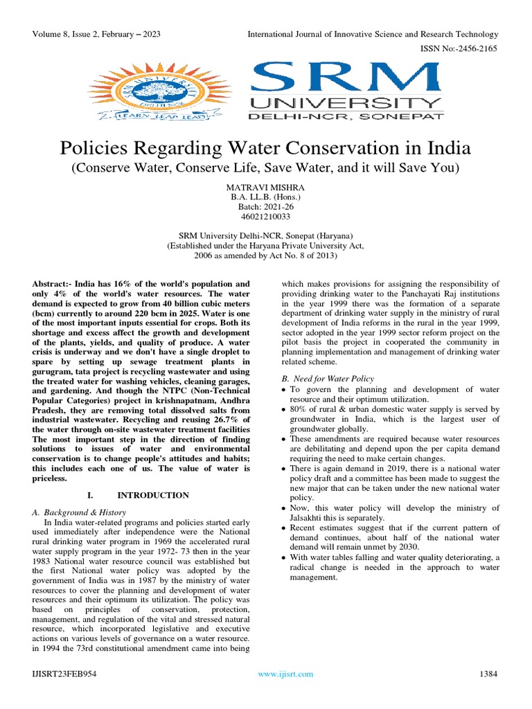 Water Conservation Policies in India | PDF | Water Resources | Water