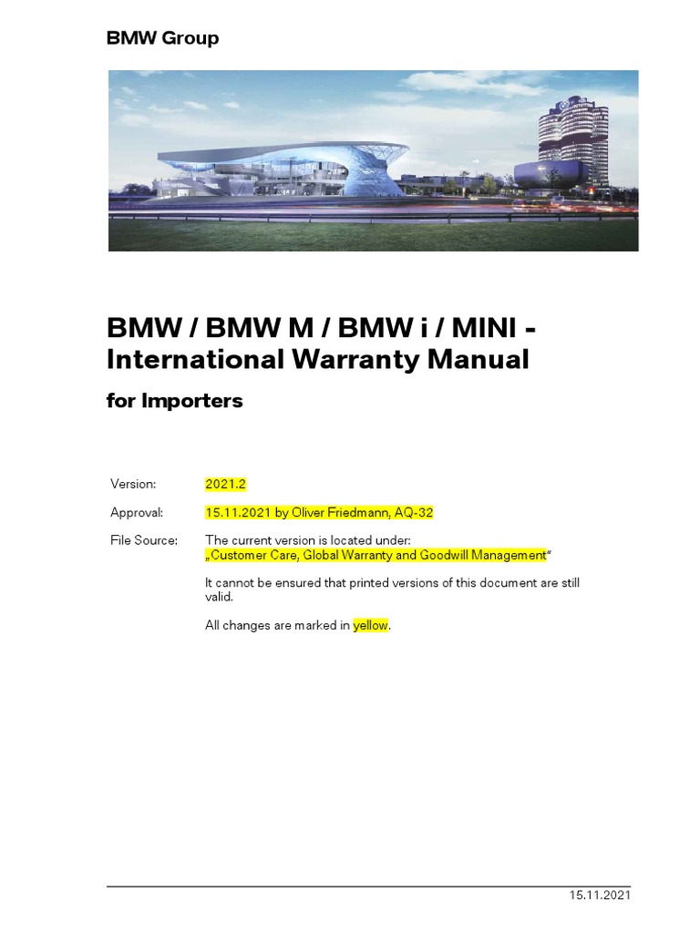 International Warranty Manual Importers 2021.2 PDF Bmw Goodwill