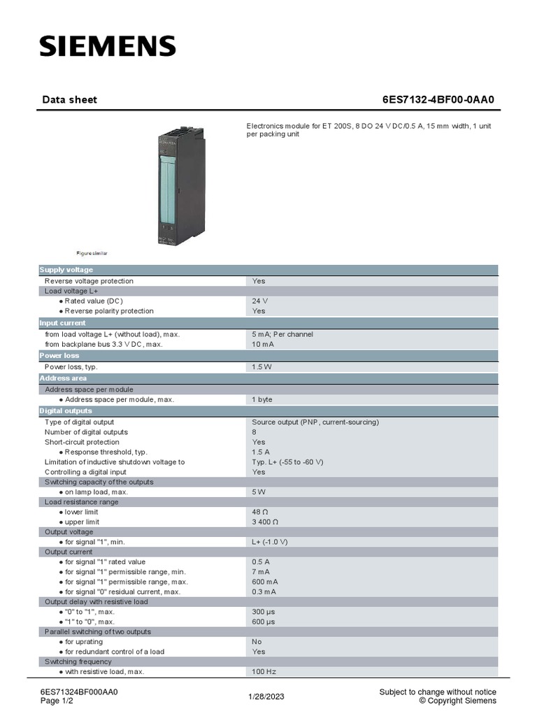 6ES71324BF000AA0 Datasheet en PDF Power Supply Electronic Engineering