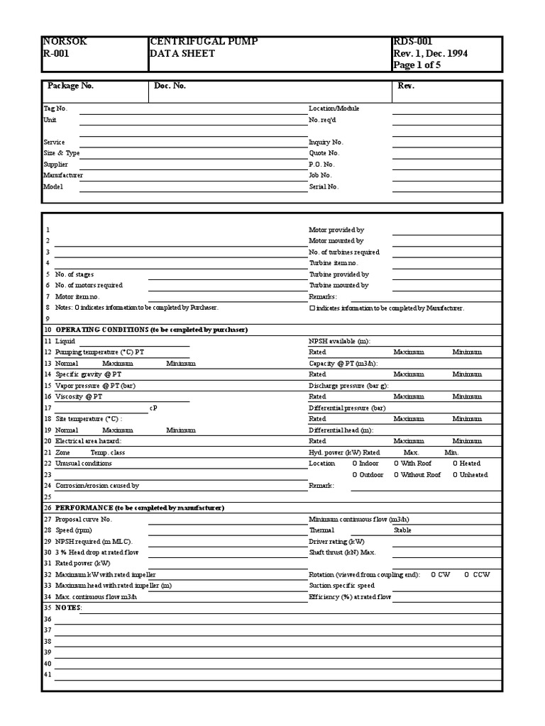 Centrifugal Pump Data Sheet Download Free PDF Pipe (Fluid