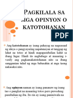 Pagkilala Sa Mga Opinyon o Katotohanan