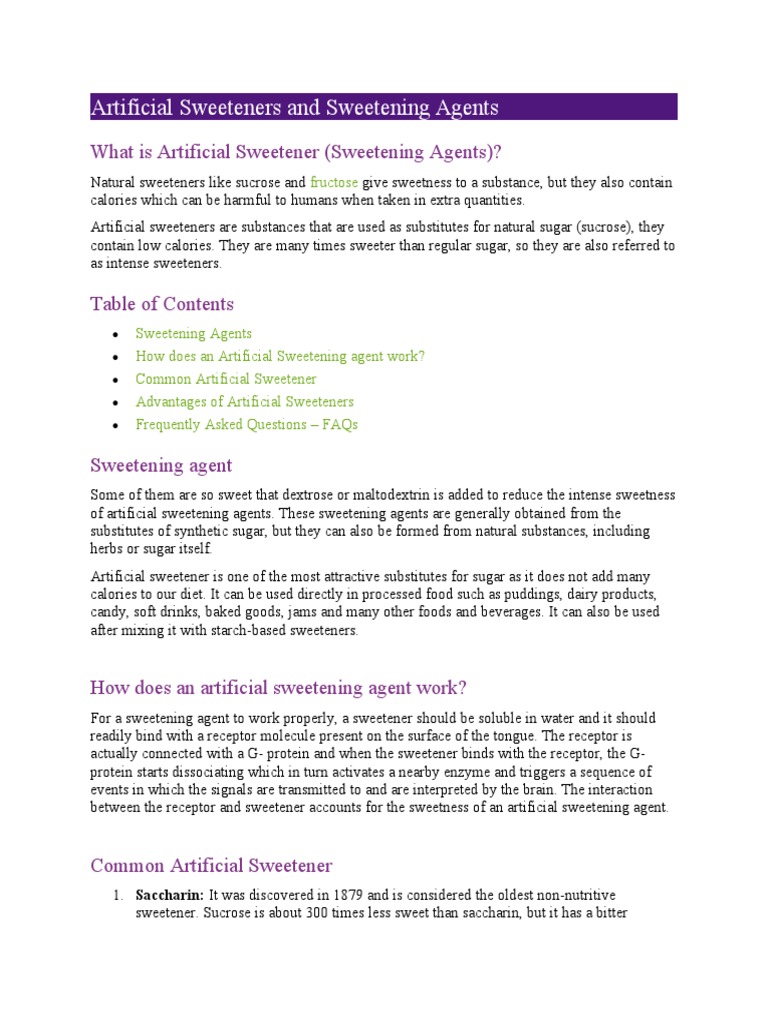 Artificial Sweeteners and Sweetening Agents | PDF | Sugar Substitute ...