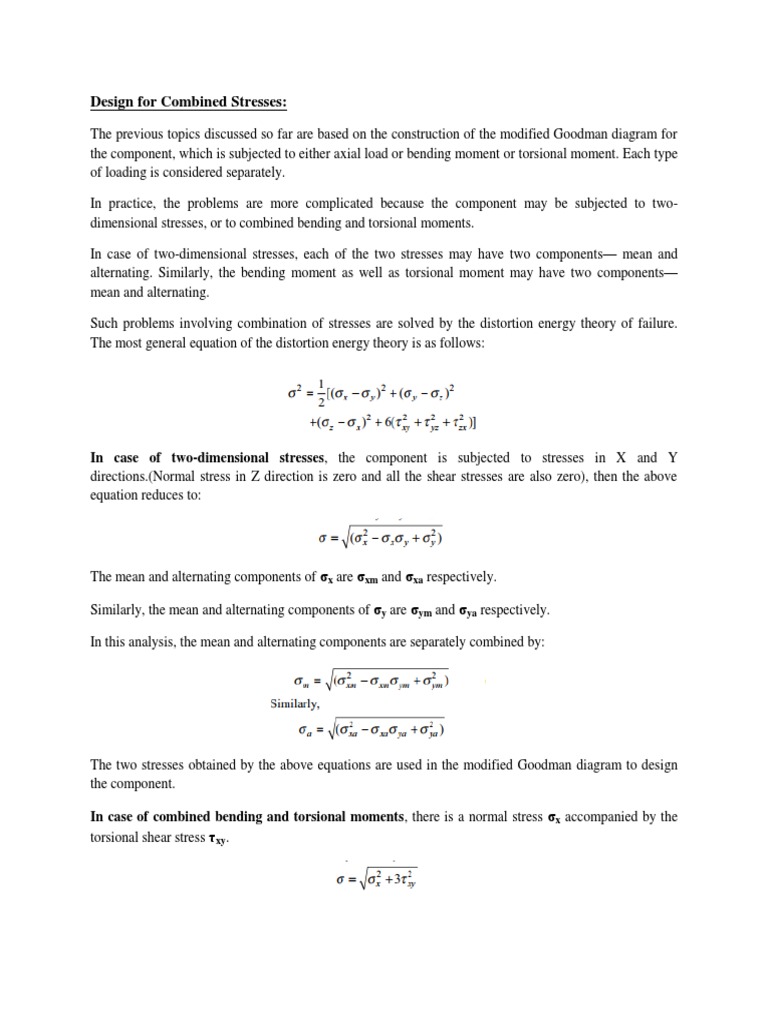 Design For Combined Stresses | PDF