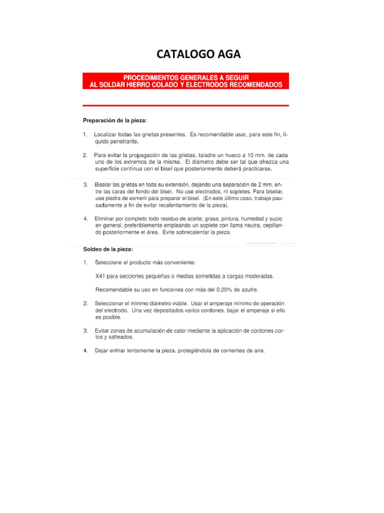 CATALOGO AGA - Electrodo para Fundicion | PDF