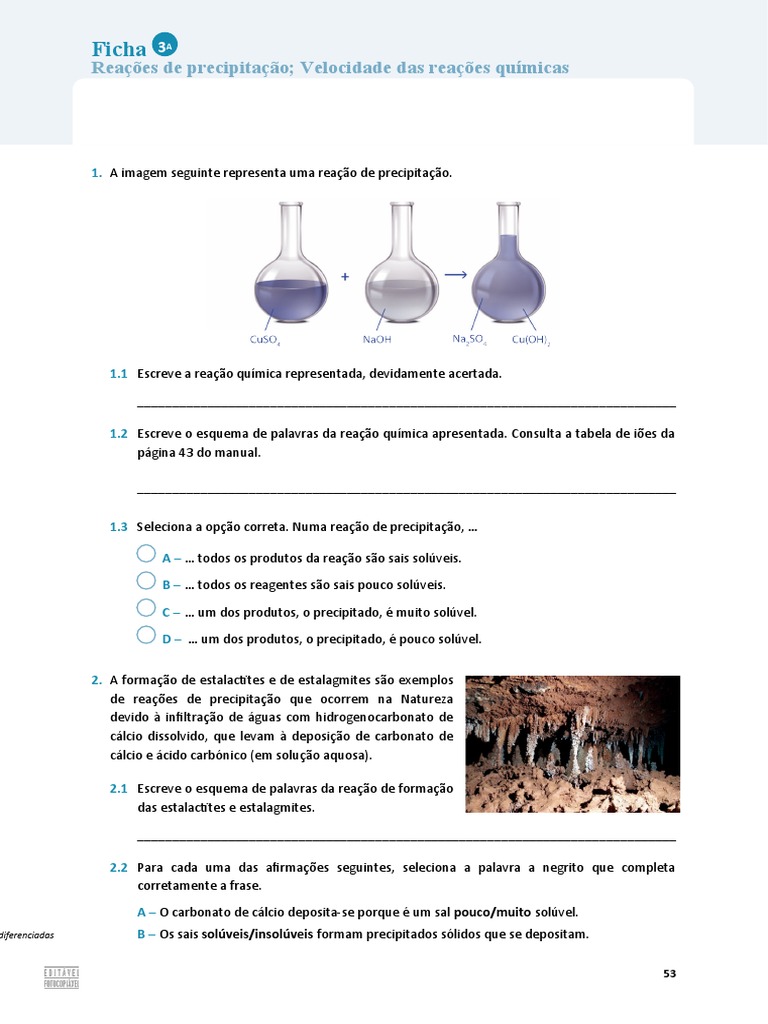 Ficha 3a rea es de precipita o velocidade das rea es qu micas