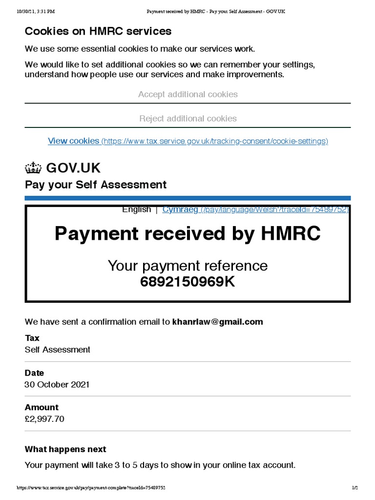 Payment Received by HMRC Pay Your Self Assessment GOV UK PDF