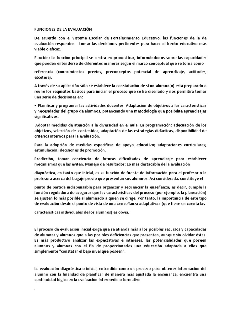 Funciones de La Evaluación PDF Evaluación Enseñando