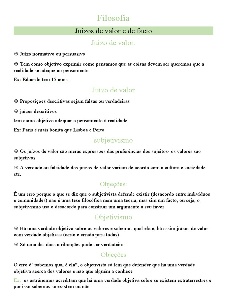 Juízos de Valor: Subjetivismo e Objetivismo | PDF | Verdade | Argumento