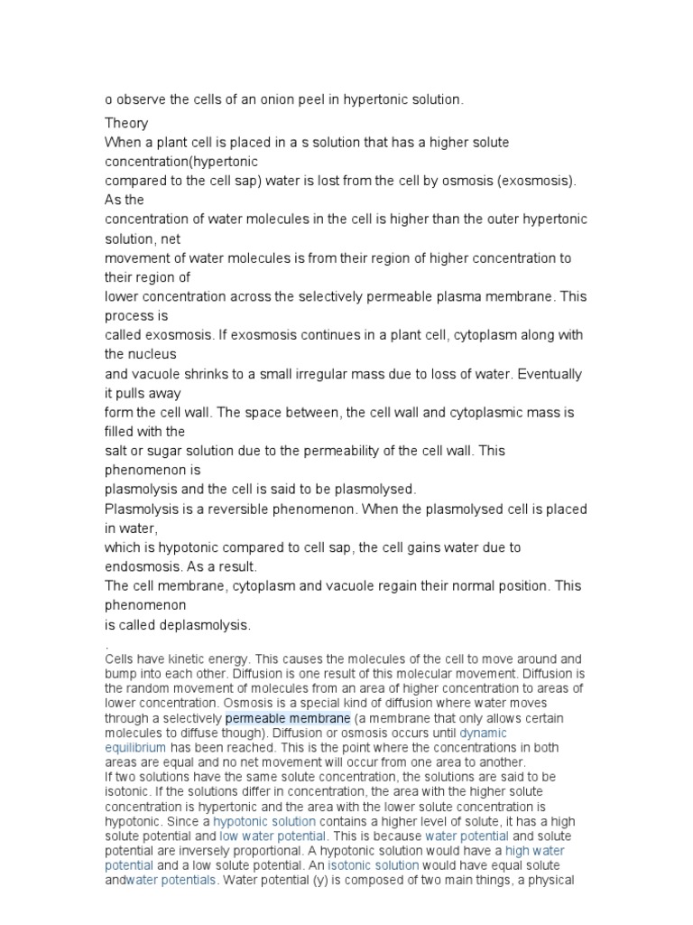 plasmolysis Osmosis Physical Chemistry