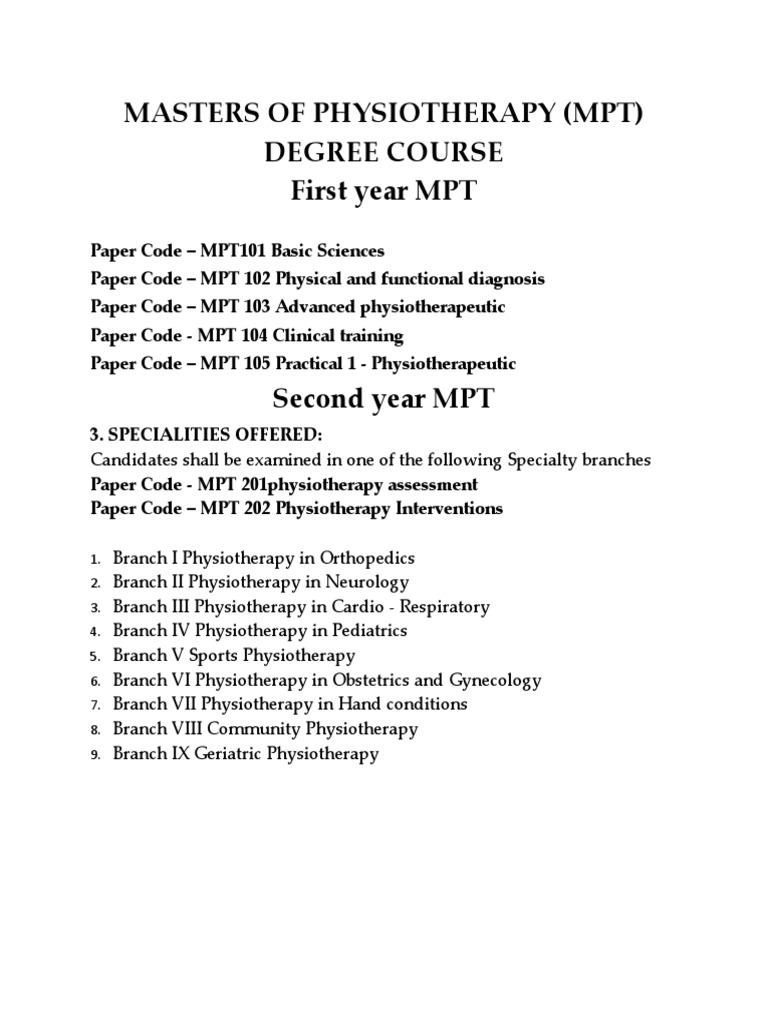 Master of Physiotherapy (MPT) Degree Course Structure and Content Overview PDF Physical